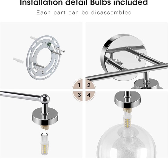 Bathroom Light Fixtures Vanity Light:OOWOLF 11W 5000K 3 Light Globe Bathroom - Picture 4 of 6